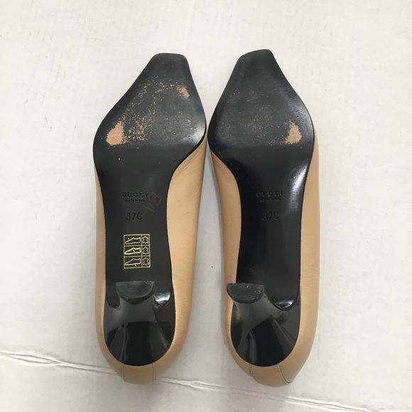 Gucci Beige Stilettos Italy Made Heel Leather Pumps Size 37C - Picture 6 of 11